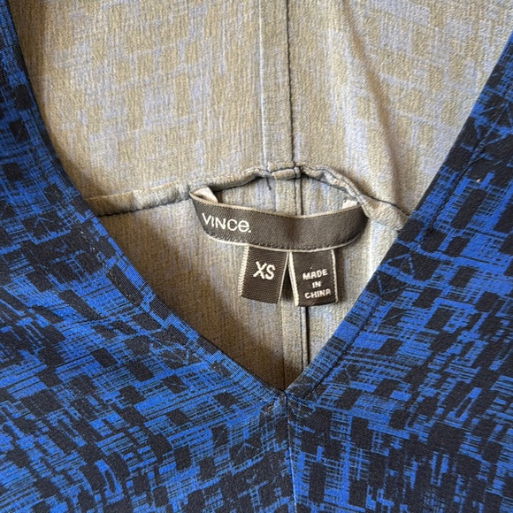 Blue and Black Patterned V-Neck Dress - Picture 2 of 4